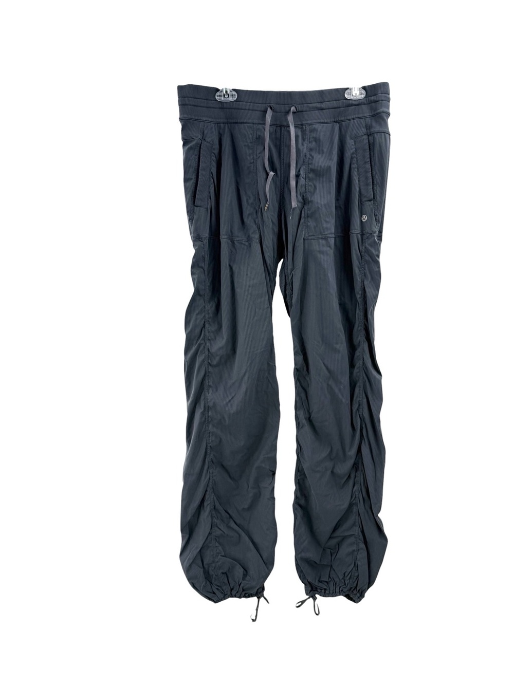 Lululemon Studio Dance Pant Gray Pinstripe Ruched Leg Drawstring Jogger Size 12